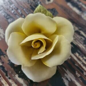Napolean Capodimonte Porcelain Yellow Rose Flower Sculpture Italy Delicate